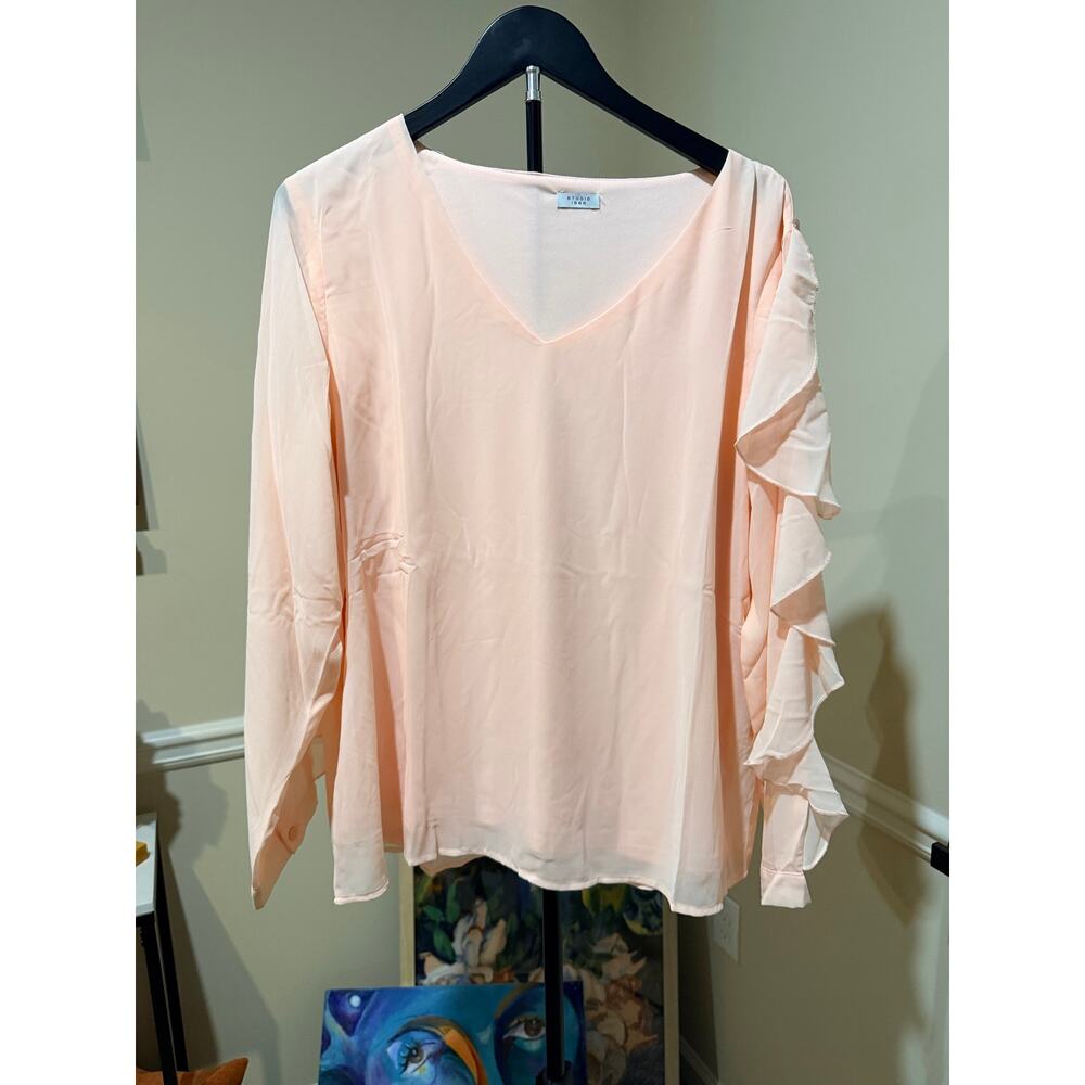 Studio 1886 long ruffle chiffon sleeve euc peach XL